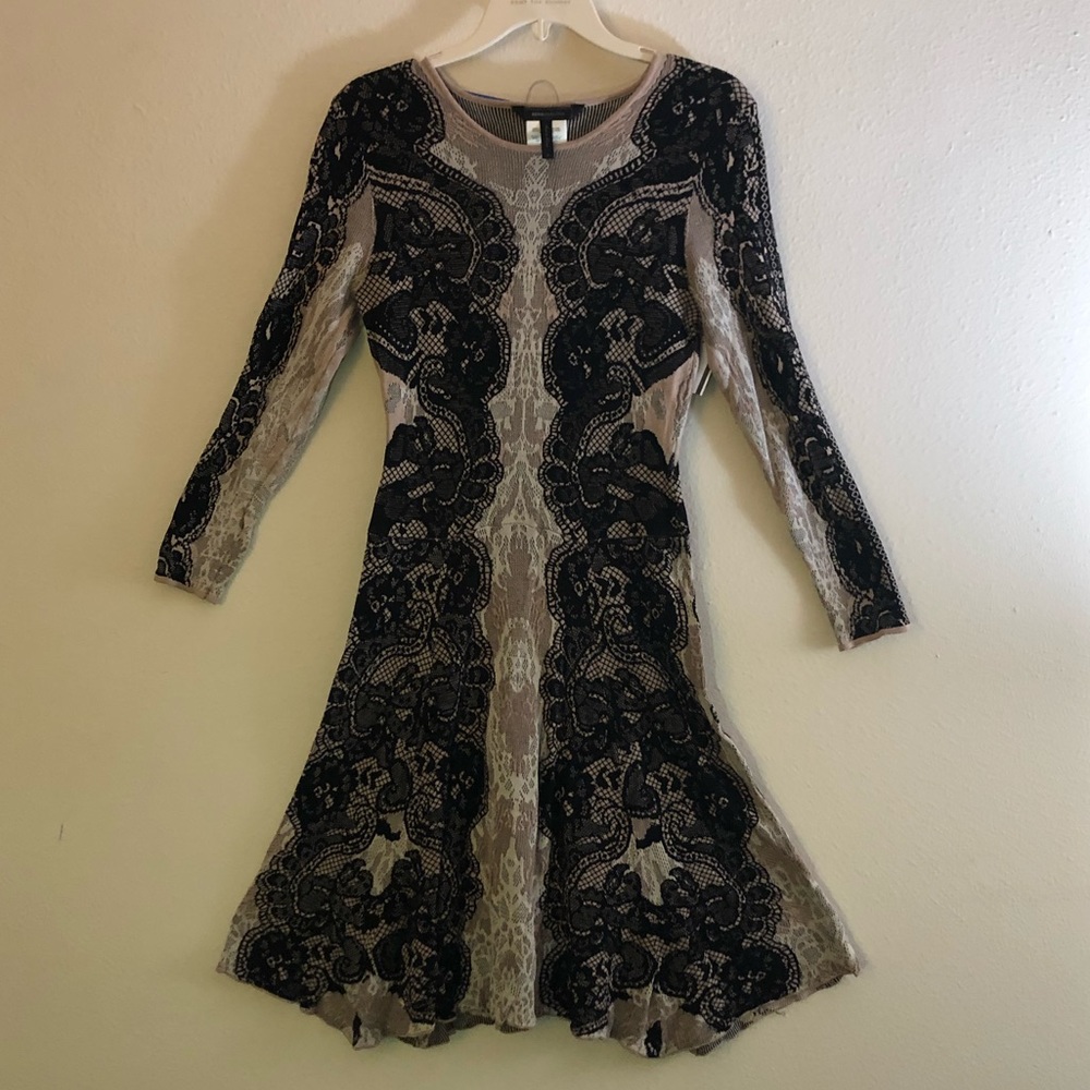 BCBG Long Sleeve Sweater dress lace pattern size M